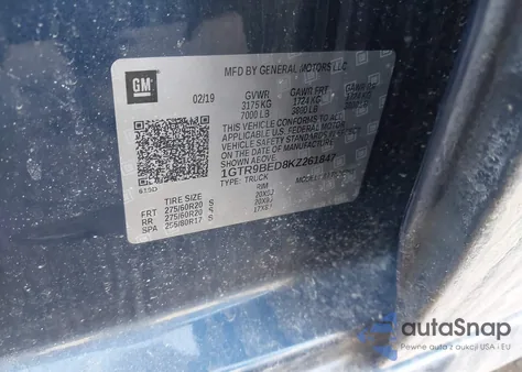 2019 GMC Sierra 1500 Sle из США, поврежденный, VIN 1GTR9BED8KZ261847